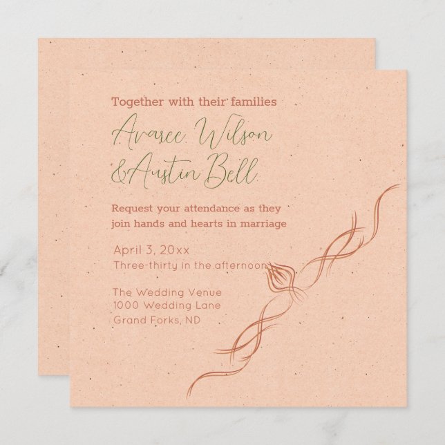 Peach and White Minimalist Wedding  Invitation (Front/Back)