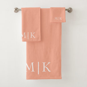 Peach and White   Modern Monogram Bath Towel Set