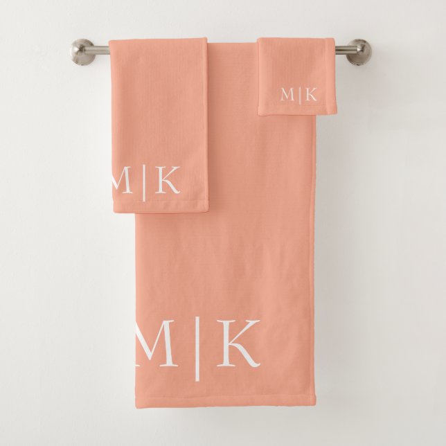 Peach and White | Modern Monogram Bath Towel Set (Insitu)
