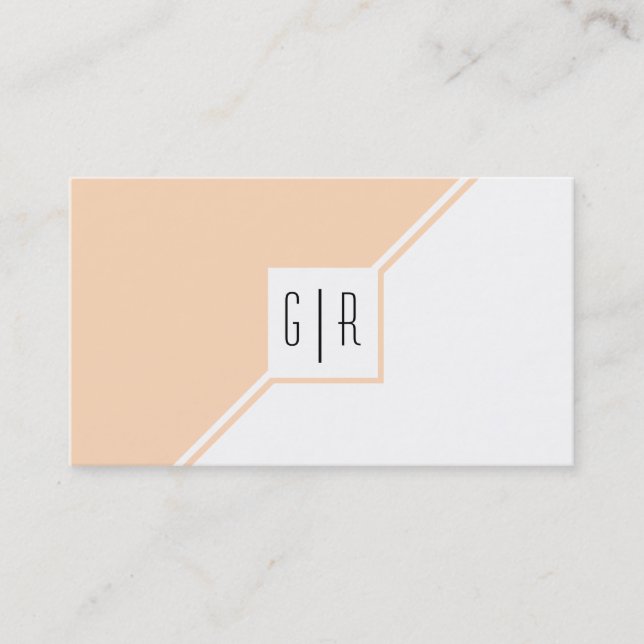 Peach and white modern monogram geometric business card (Front)