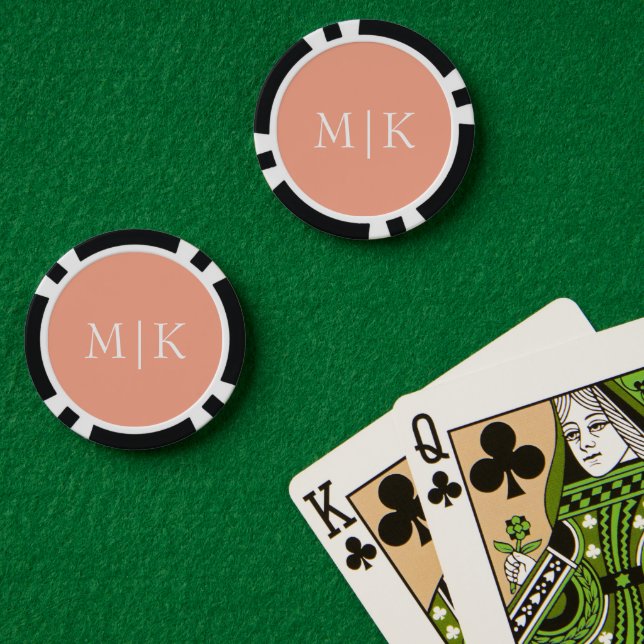 Peach and White | Modern Monogram Poker Chips (Poker Table (Double))