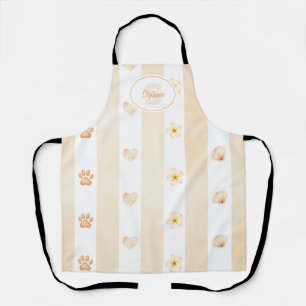 Peach and White Stripe - Hearts, Flower, Paw Print Apron