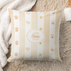 Peach and White Stripe - Hearts, Flower, Paw Print Cushion