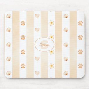 Peach and White Stripe - Hearts, Flower, Paw Print Mouse Mat