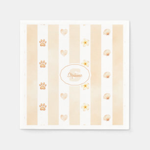Peach and White Stripe - Hearts, Flower, Paw Print Napkin