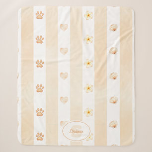 Peach and White Stripe - Hearts, Flower, Paw Print Sherpa Blanket