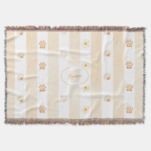 Peach and White Stripe - Hearts, Flower, Paw Print Throw Blanket