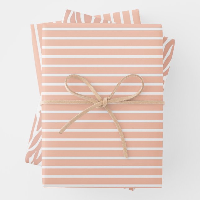 Peach and White Stripes Wrapping Paper Sheet (In situ)