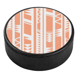 Peach and white tribal print pattern hockey puck