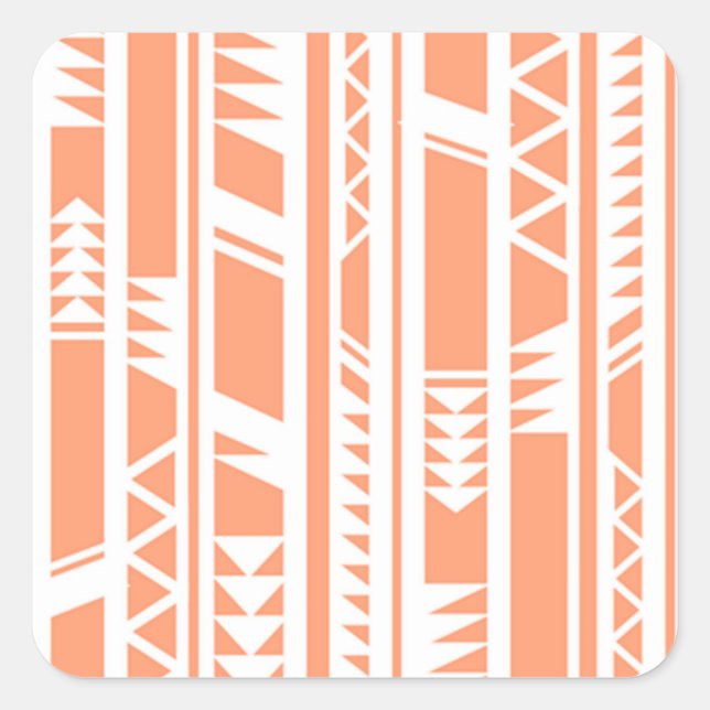 Peach and white tribal print pattern square sticker (Front)