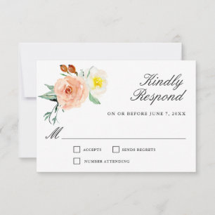 Peach and White Watercolor Floral Wedding RSVP