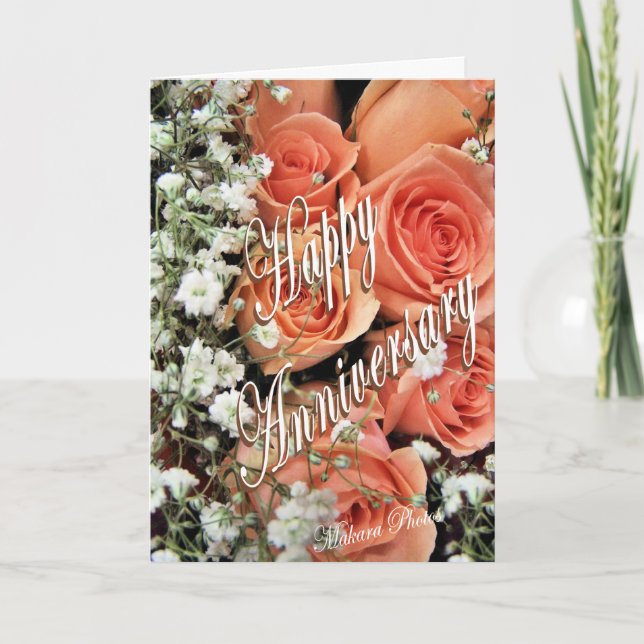 Peach Anniversary Roses Card (Front)