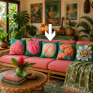 Peach Anthurium Flower Painting Teal Cushion
