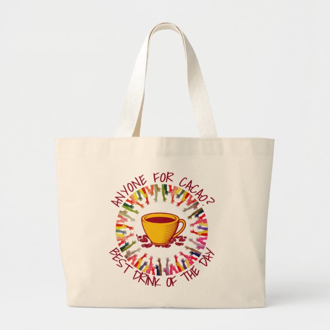 Peach ANYONE FOR CACAO Customisable Large Tote Bag (Front)