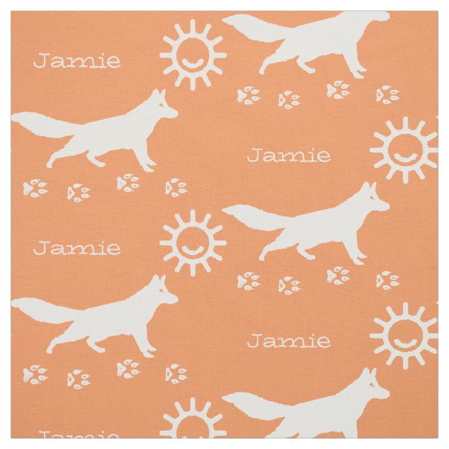 Peach Apricot Kids Sunshine Fox Track Personalised Fabric (Swatch)
