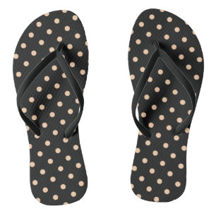 Peach Apricot Polka Dots on a Black Background Flip Flops