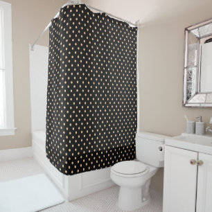 Peach Apricot Polka Dots on a Black Background Shower Curtain
