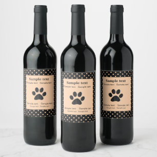 Peach Apricot Polka Dots on a Black Background Wine Label