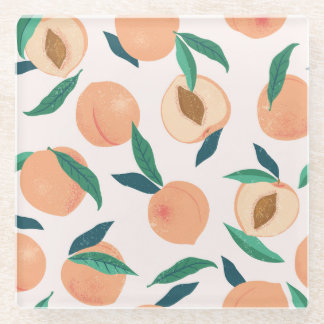 Peach Apricot: Tropical Seamless Pattern. Glass Coaster