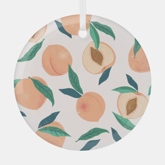 Peach Apricot: Tropical Seamless Pattern. Glass Tree Decoration (Front)