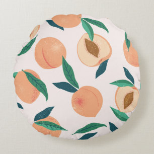 Peach Apricot: Tropical Seamless Pattern. Round Cushion