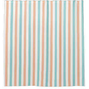 Peach, Aqua and White Wide Nursery Stripe Shower Curtain