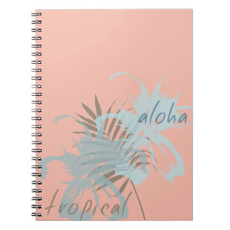 Peach Aqua Blue Tropical Aloha Flowers Notebook