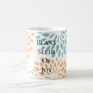 Peach Aqua Floral Blossoms Joy Poem Coffee Mug