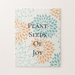 Peach Aqua Floral Blossoms Joy Poem Jigsaw Puzzle