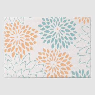 Peach Aqua Floral Blossoms Tissue Paper