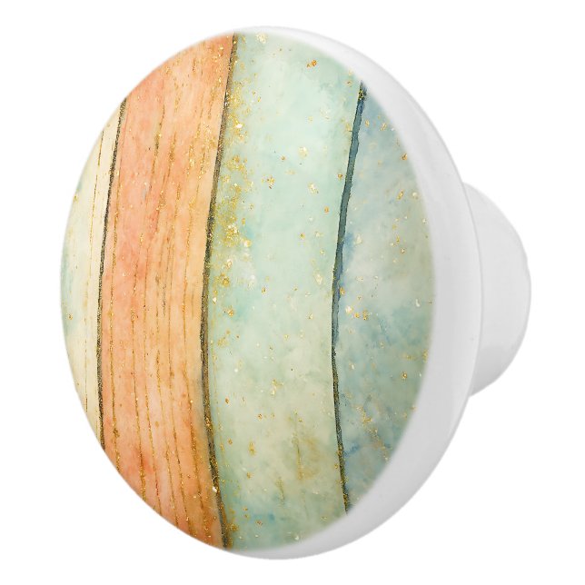 Peach Aqua Gold Natural Geometric  Artistic Home Ceramic Knob (Right)
