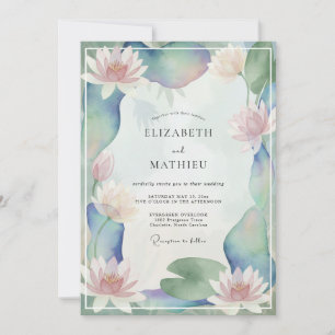 Peach Aqua Lotus Eucalyptus Wedding Invitation