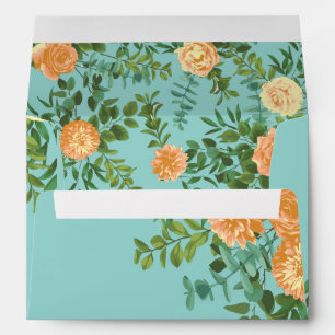 Peach Aqua Teal Wedding Roses Floral Envelope