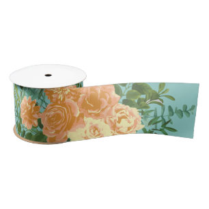 Peach Aqua Teal Wedding Roses Floral Satin Ribbon