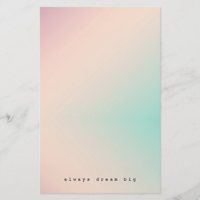 Peach Aqua Tie Dye inspirational dream quote Stationery (Front)