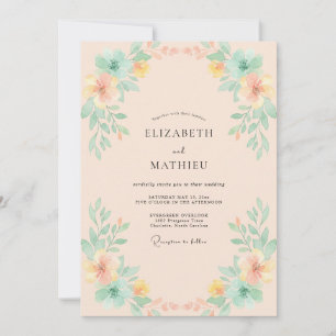Peach Aqua Wildflower Wedding Invitation