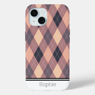Peach Argyle Custom Samsung iPhone 15 Case