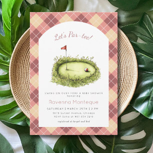Peach Argyle Golf Hole Lets Par Tee Baby Shower Invitation