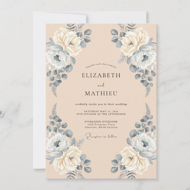 Peach Atmospheric Botanical Wedding Invitation (Front)