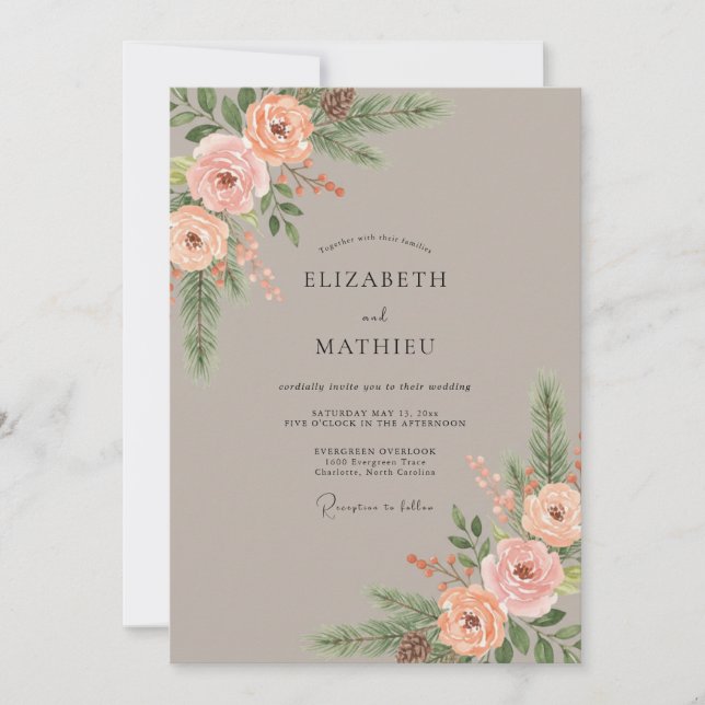 Peach Autumnal Botanical Wedding Invitation (Front)