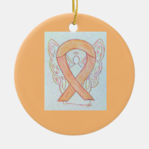 Peach Awareness Ribbon Angel Custom Art Ornaments