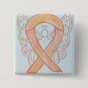 Peach Awareness Ribbon Angel Custom Art Pin Button