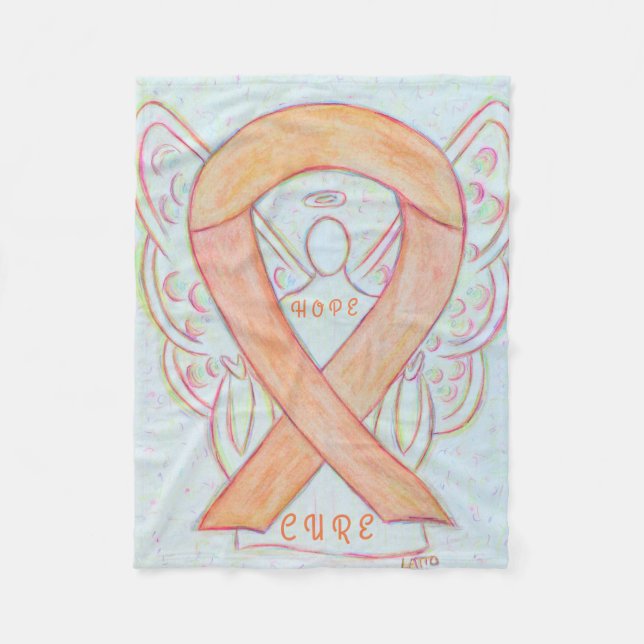 Peach Awareness Ribbon Angel Hope and Cure Blanket (Front)