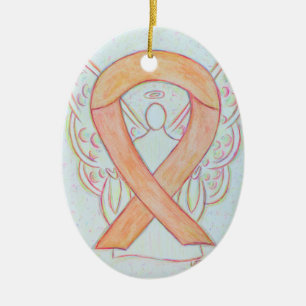 Peach Awareness Ribbon Angel Pendant Ornament