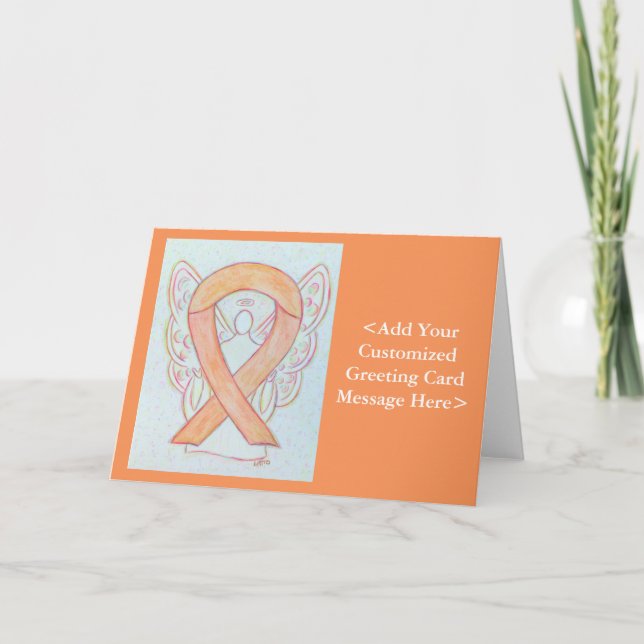 Peach Awareness Ribbon Angel Personalised Cards (Front)