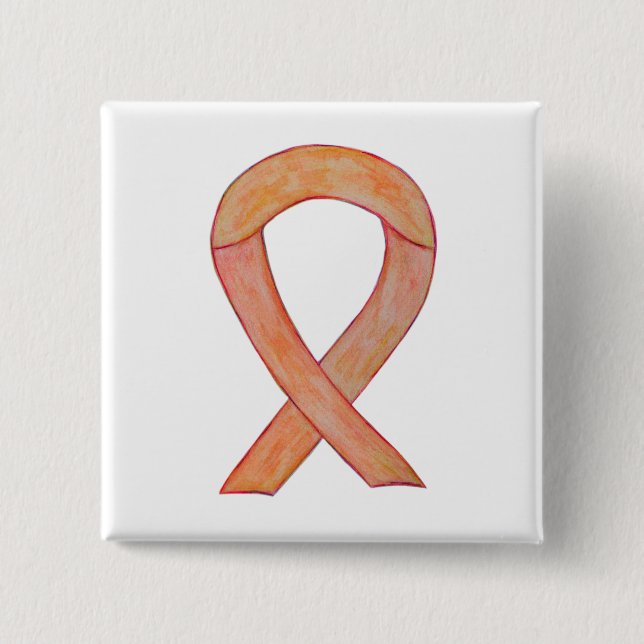 Peach Awareness Ribbon Custom Art Pin Button (Front)