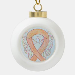 Peach Awareness Ribbon Guardian Angel Ornaments
