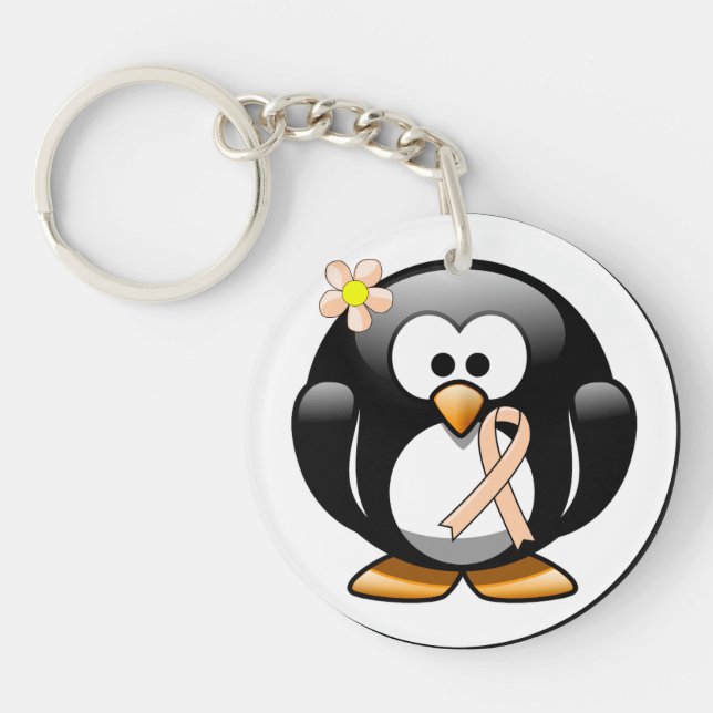 Peach Awareness Ribbon Penguin Key Ring (Front)
