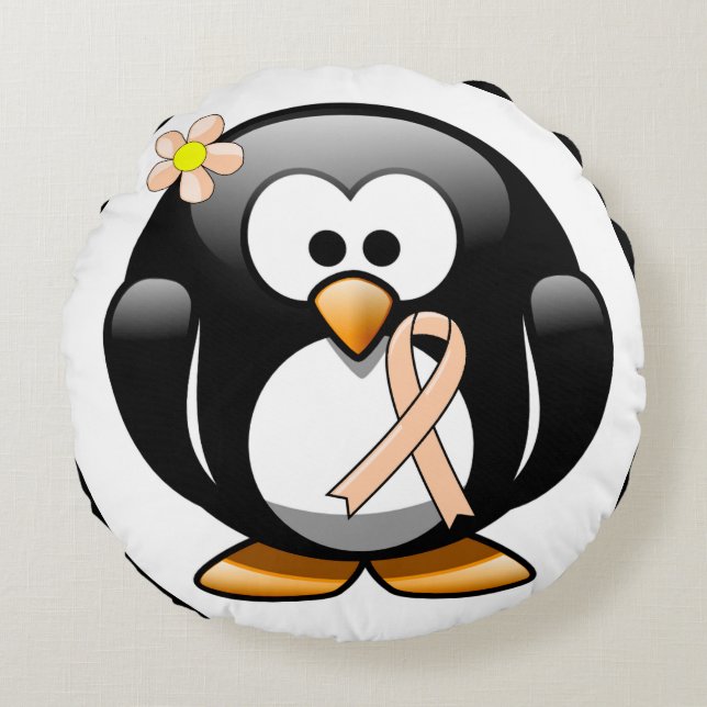 Peach Awareness Ribbon Penguin Round Cushion (Front)