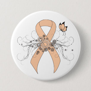 Peach Awareness Ribbon with Butterfly 7.5 Cm Round Badge